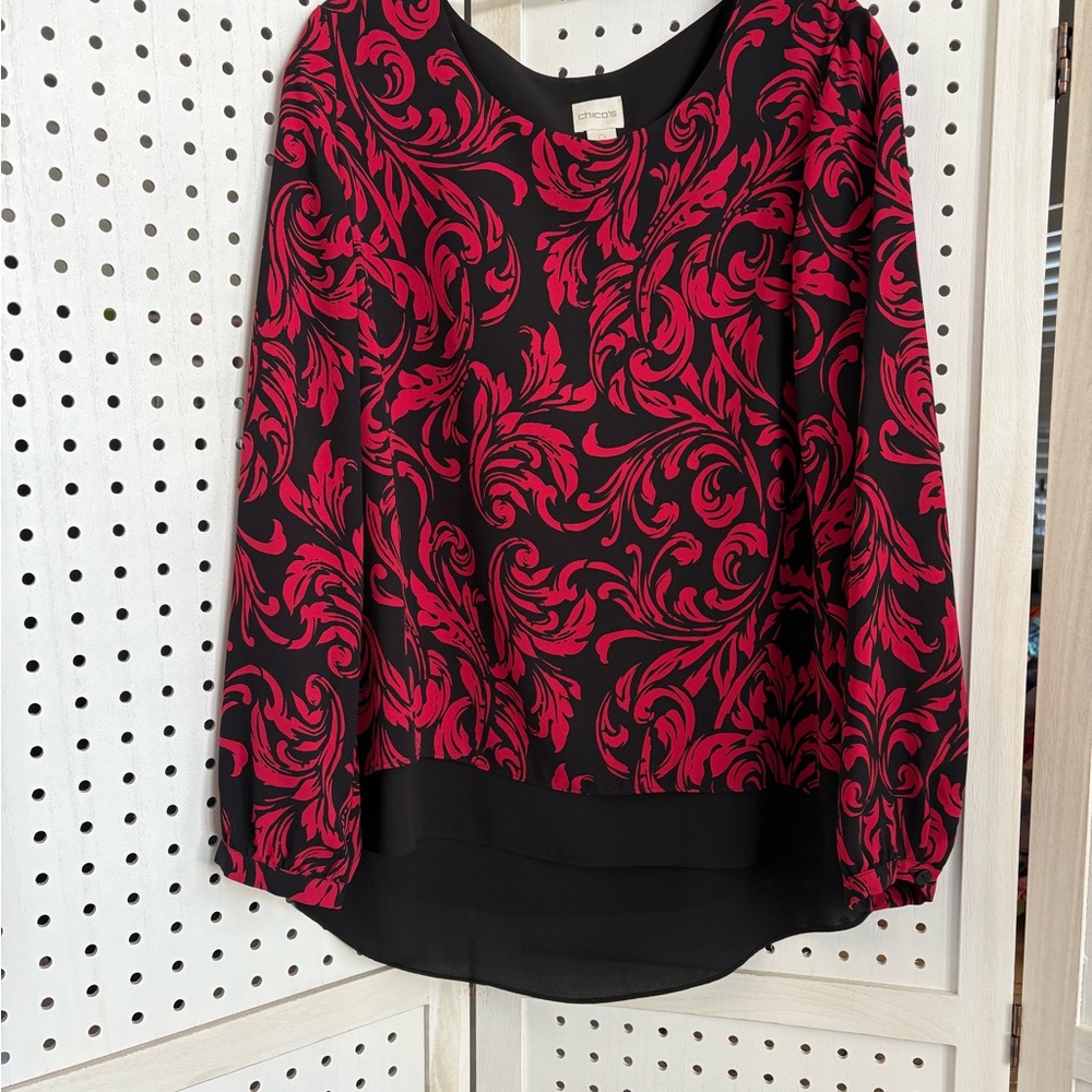 Chico's Black and Red Swirl Blouse
